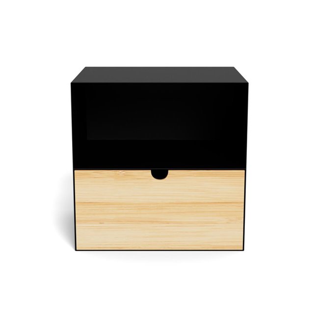 Bedside table Aliet, black, steel/lacquered bamboo, H30x25x30cm