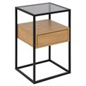 Bedside table Andolf, natural/black, tempered glass/steel, H60x35x40cm