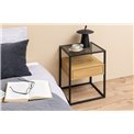 Bedside table Andolf, natural/black, tempered glass/steel, H60x35x40cm