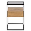 Bedside table Andolf, natural/black, tempered glass/steel, H60x35x40cm