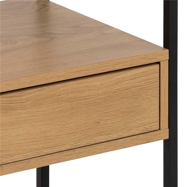 Bedside table Andolf, natural/black, tempered glass/steel, H60x35x40cm