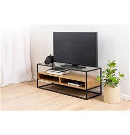 TV table Andolf, natural/black, tempered glass/steel, H45x40x120cm