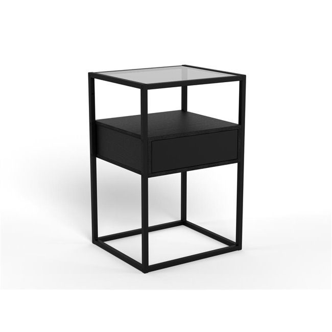 Bedside table Andolf, black, tempered glass/steel, H60x35x40cm