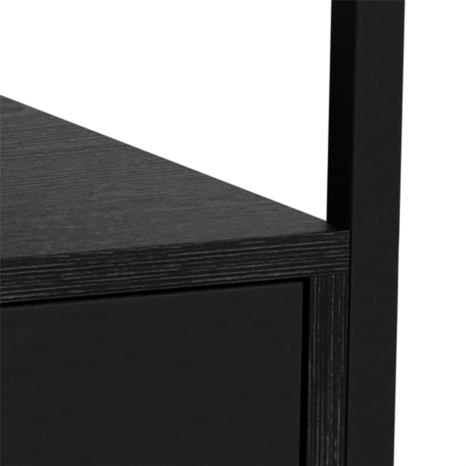 Bedside table Andolf, black, tempered glass/steel, H60x35x40cm