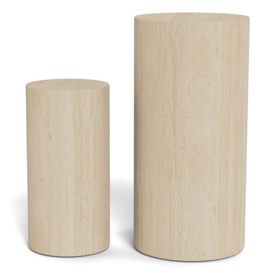 Pedestal set Aice, beige marble, MDF/paper travertine, H70cm D34cm