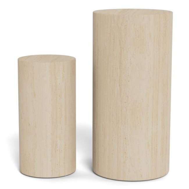 Pedestal set Aice, beige marble, MDF/paper travertine, H70cm D34cm