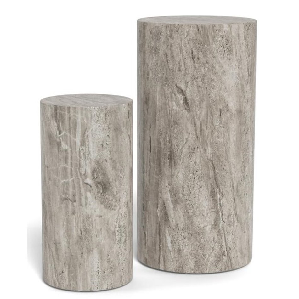 Pedestal set Aice, grey marble, MDF/paper travertine, H70cm D34cm