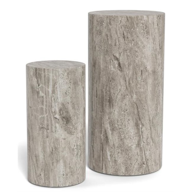 Pedestal set Aice, grey marble, MDF/paper travertine, H70cm D34cm