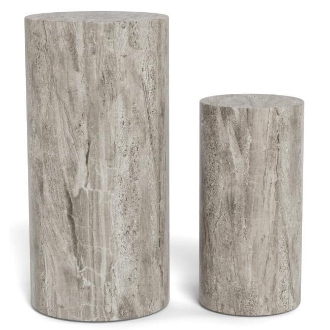 Pedestal set Aice, grey marble, MDF/paper travertine, H70cm D34cm