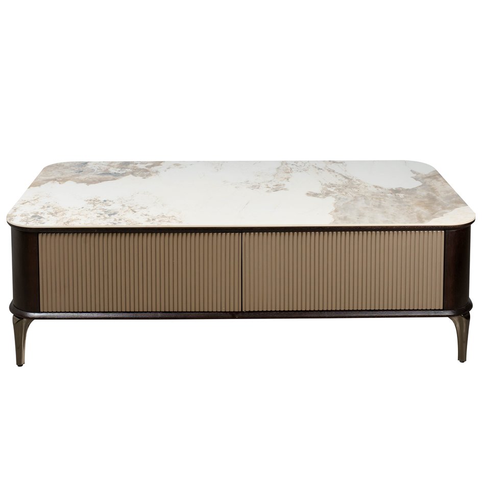 Coffee table Sarenno, sintered stone/MDF/ash veneer/metal, 130x70cm H40cm
