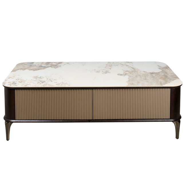 Coffee table Sarenno, sintered stone/MDF/ash veneer/metal, 130x70cm H40cm