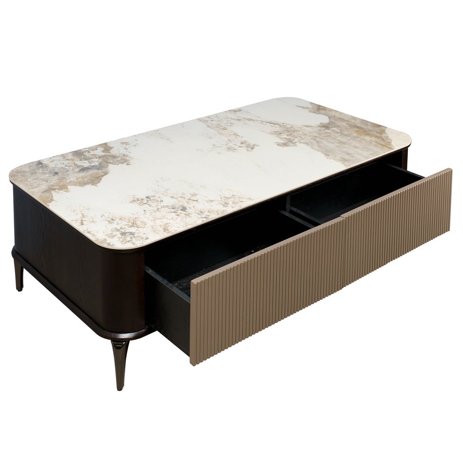 Coffee table Sarenno, sintered stone/MDF/ash veneer/metal, 130x70cm H40cm