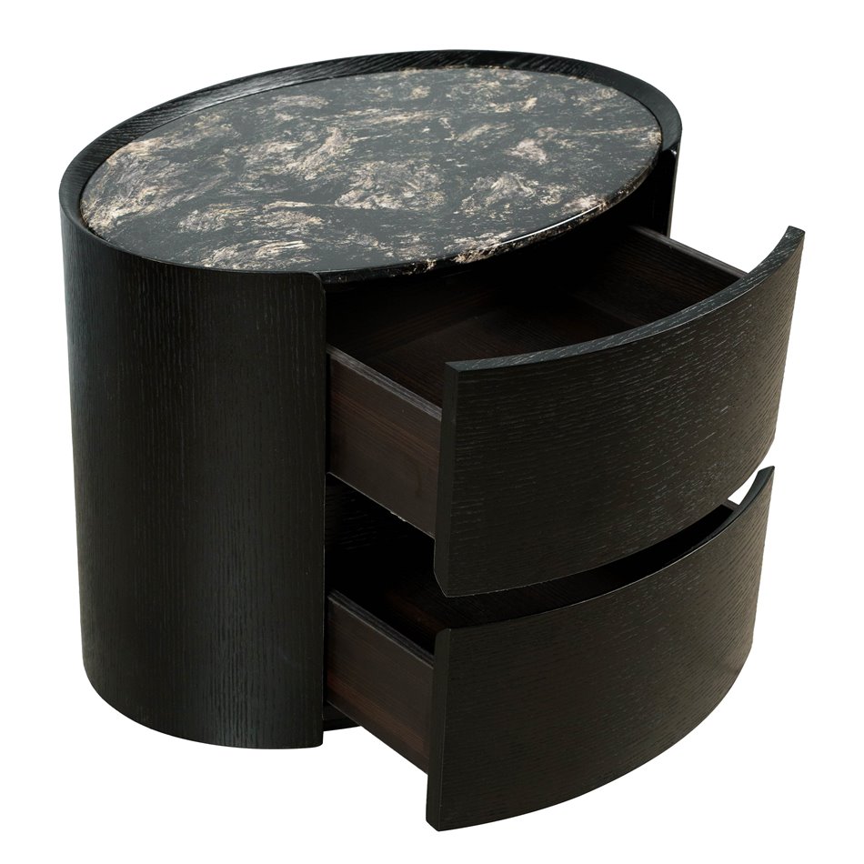 Прикроватный столик Savelli black, фанера/древесный шпон/искусственный мрамор, H48x60x41cm