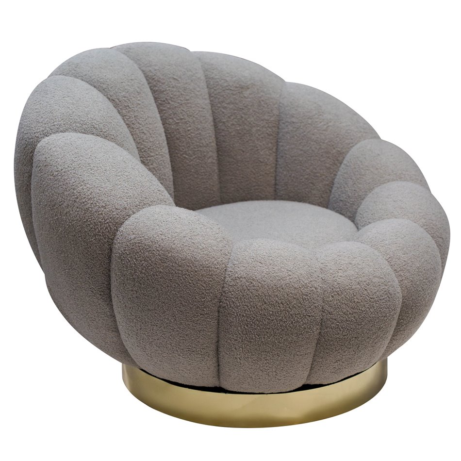 Swivel leisure chair Valdo, grey/gold color, rotatable 360 degrees, H75x101x99cm, seat height 40cm