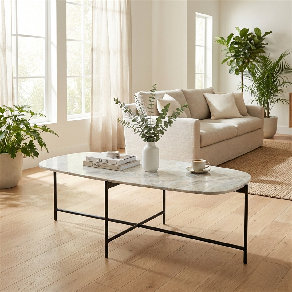 Coffee table Jette, metal/marble, 123x64cm H40cm