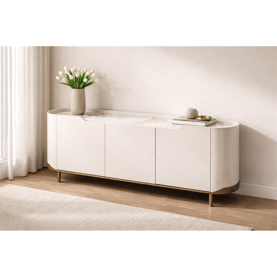 Sideboard Sarnno kahaki, sintered stone/MDF/metal, H74x180x42cm