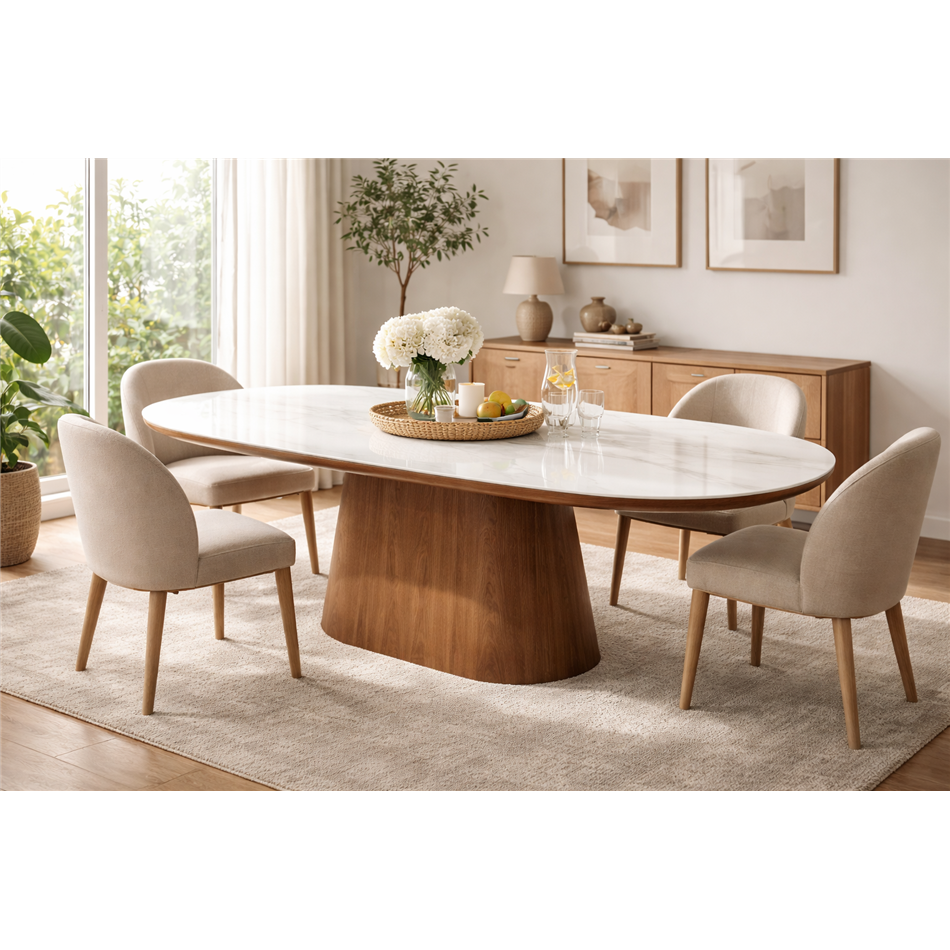 Dining table Trinite, sintered stone/MDF/ash veneer, 200x90cm H77cm
