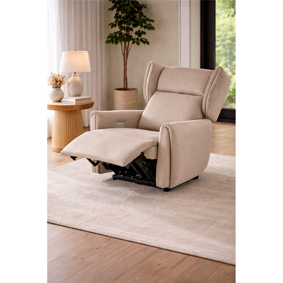 Electric recliner Helato, beige, polyester/metal/wood, H109-95x83x91-161cm, seat height 48-53cm