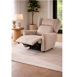 Electric recliner Helato, beige, polyester/metal/wood, H109-95x83x91-161cm, seat height 48-53cm