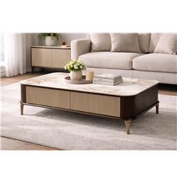 Kohvilaud Sarenno, paagutatud kivi/MDF/saar spoon/metall, 130x70cm H40cm