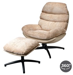 Armchair Vincento with footstool, pink-beige, rotatable 360 degrees, H100x92x79cm, seat H 47cm