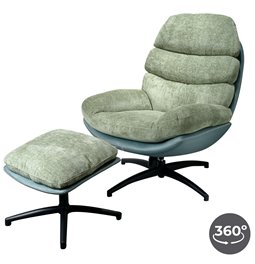 Armchair Vincento with footstool, green 09, rotatable 360 degrees, H100x92x79cm, seat height 47cm
