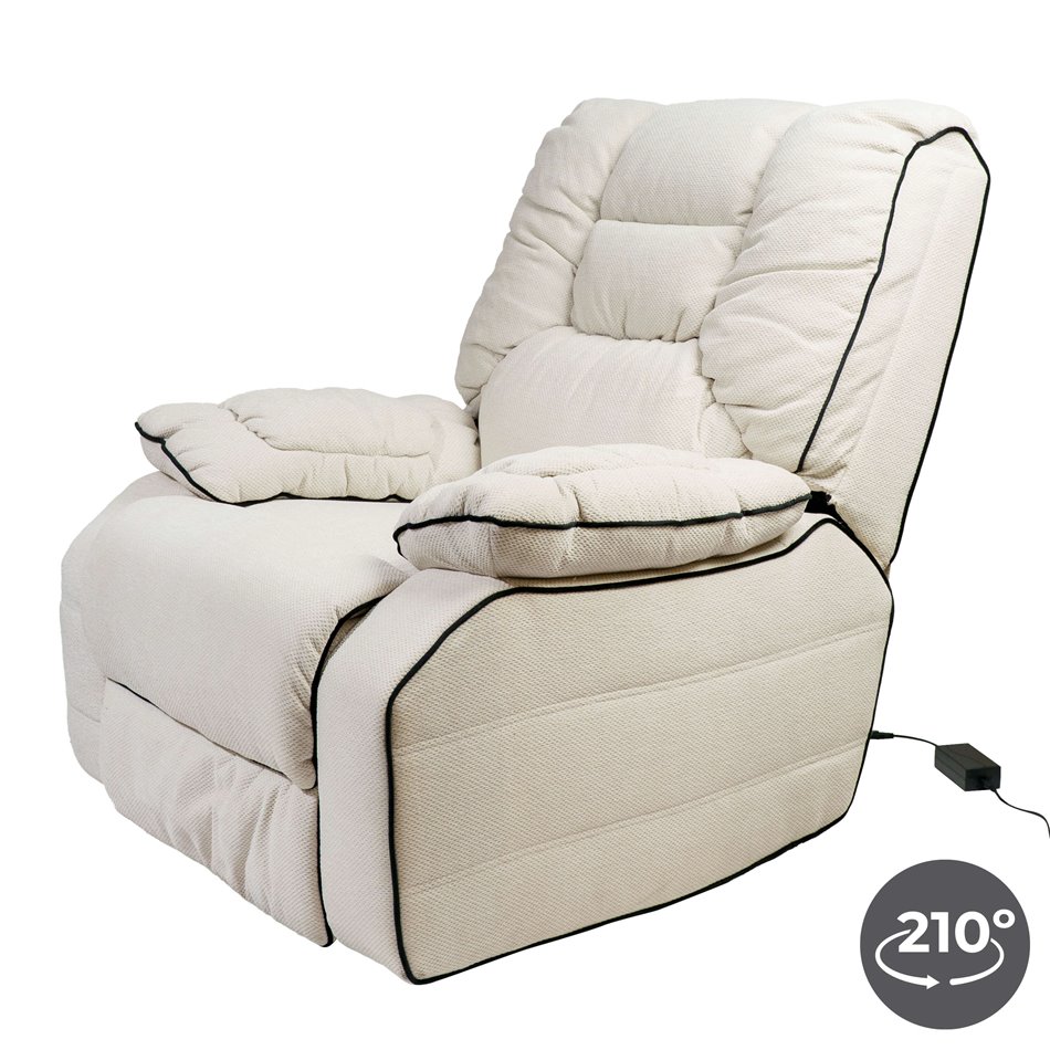 Electric recliner/rocking chair Hohenberg, beige, swivel 210 degrees, H84-106x96x105-170cm
