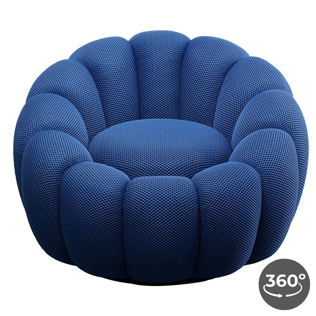 Swivel armchair Peppo Bloom, blue color, rotatable 360 degrees, H66xD94cm, seat height 40cm