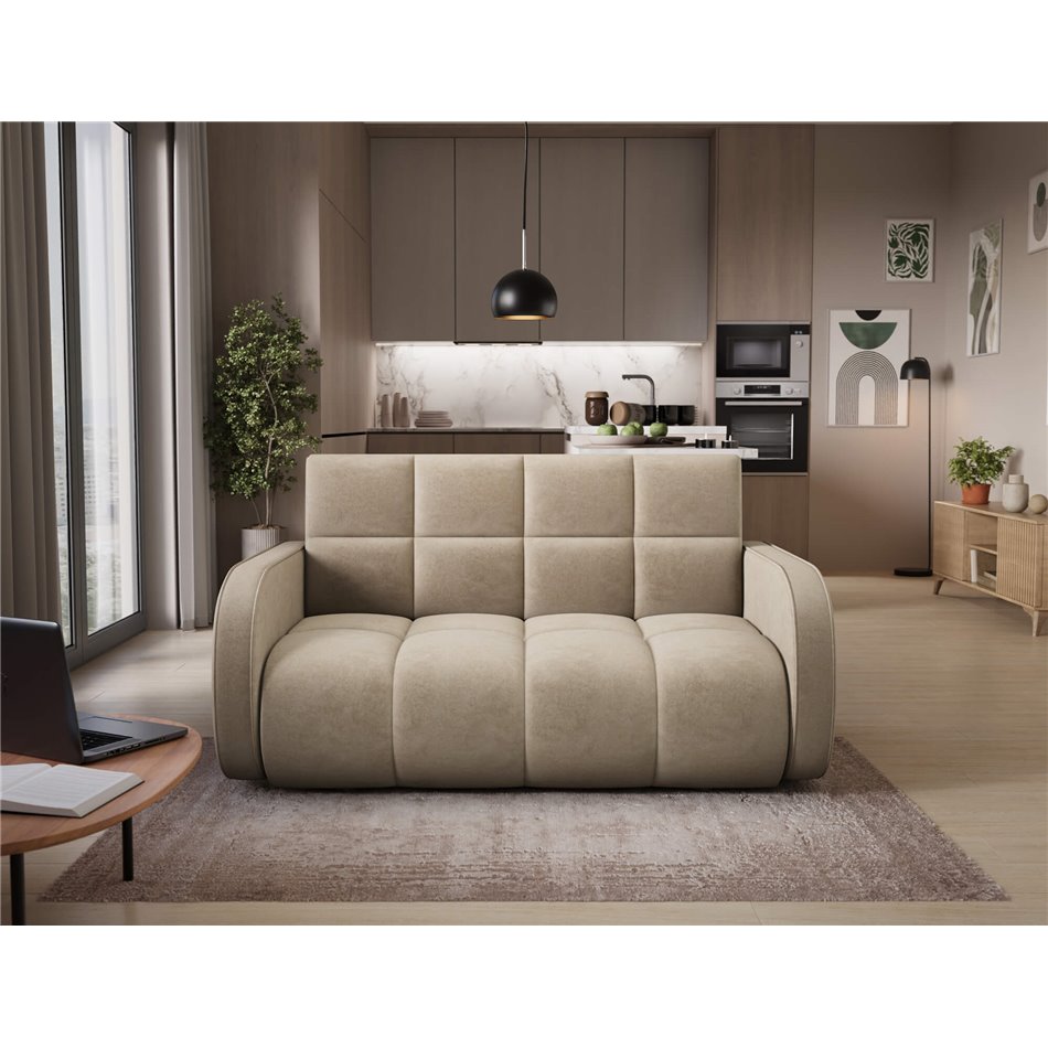 Sofa bed Eldeverio 3-seater, sleeping function, Aura 18, velvet, beige, H83x154x103cm