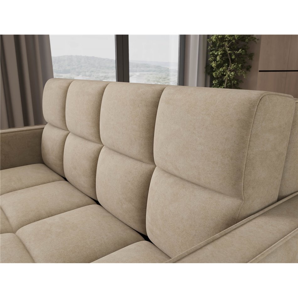 Sofa bed Eldeverio 3-seater, sleeping function, Aura 18, velvet, beige, H83x154x103cm