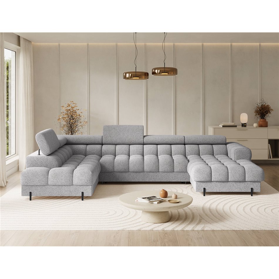 U-shaped sofa Elferaria L, sleeping function, Pellerito 03, grey, H93x358x202cm