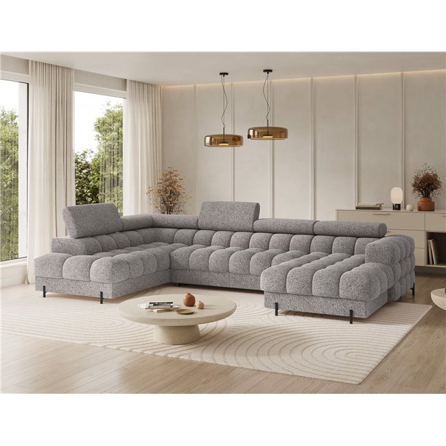 U-shaped sofa Elferaria L, sleeping function, Pellerito 20, grey, H93x358x202cm