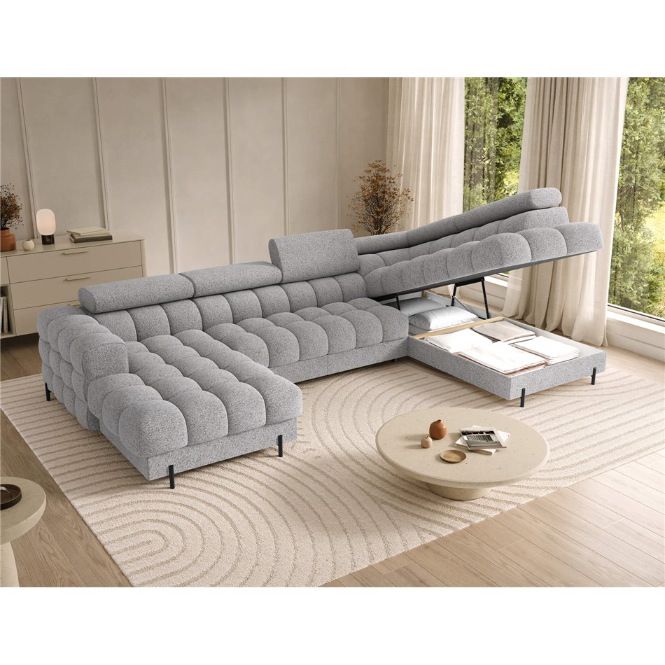 U-shaped sofa Elferaria R, sleeping function, Pellerito 03, grey, H93x358x202cm