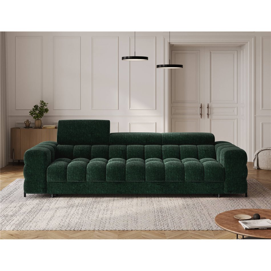 Sofa bed Efestello, sleeping function, Amore 35, boucle, dark green, H96x260x100cm