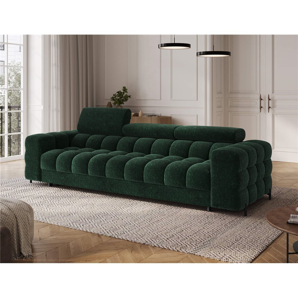 Sofa bed Efestello, sleeping function, Amore 35, boucle, dark green, H96x260x100cm