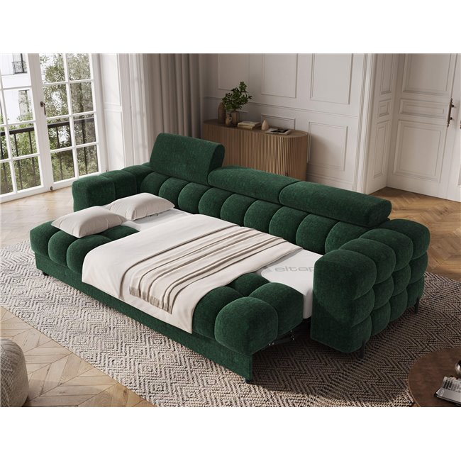 Sofa bed Efestello, sleeping function, Amore 35, boucle, dark green, H96x260x100cm