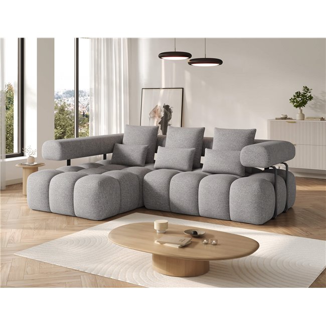 Угловой диван Elevvi L, раздвижной, Coralline 03, серый, H102x260x184cm