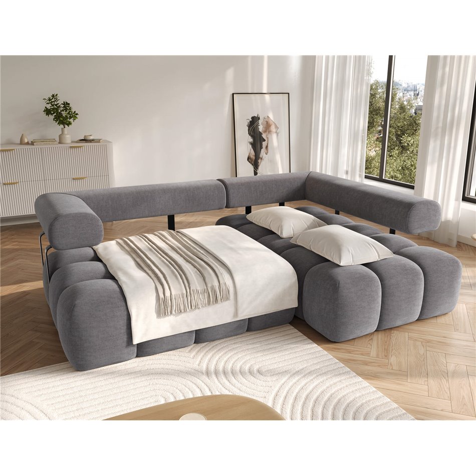 Угловой диван Elevvi R, раздвижной, Manhattan 03, бархат, темно-серый, H102x260x184cm