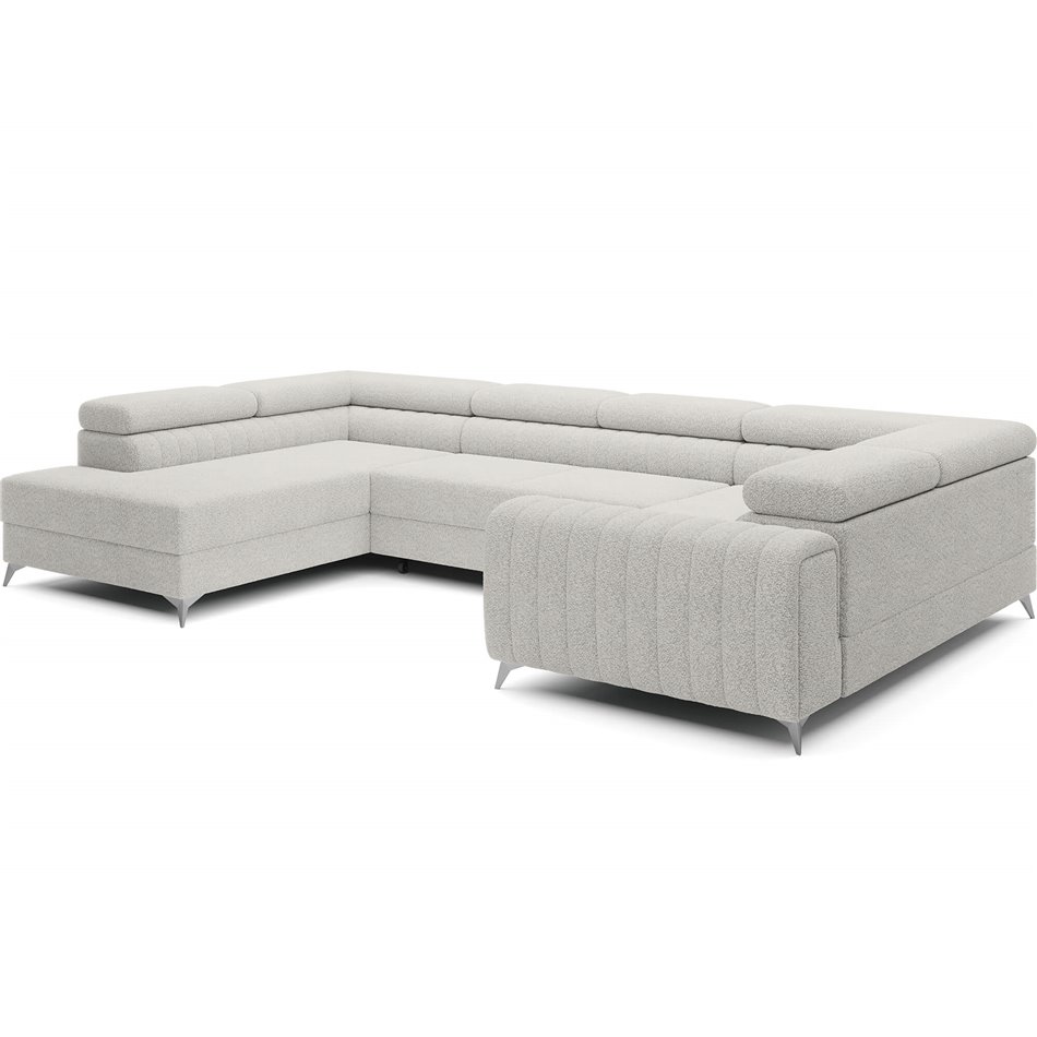 U-shaped sofa Eluis L, sleeping function, Royal 01, boucle, white, H92x347x202cm