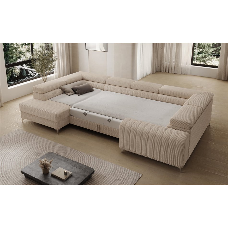 U-shaped sofa Eluis L, sleeping function, Jarell 18, corduroy, beige, H92x347x202cm