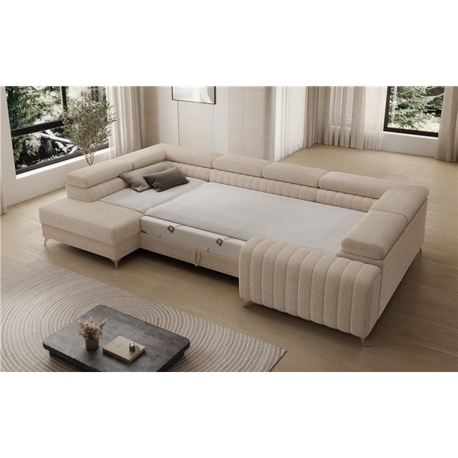 U-shaped sofa Eluis L, sleeping function, Jarell 18, corduroy, beige, H92x347x202cm