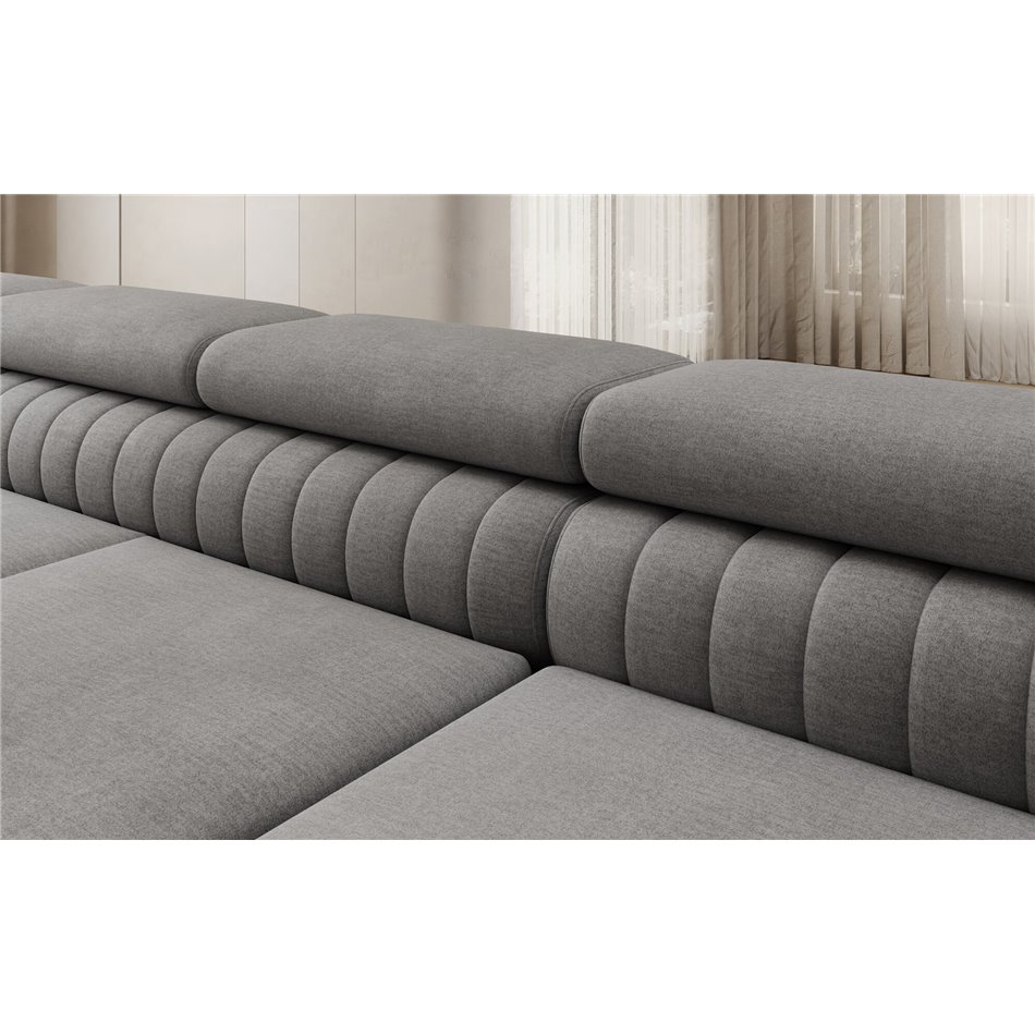 U-shaped sofa Eluis L, sleeping function, Monolith 85, velvet, grey, H92x347x202cm