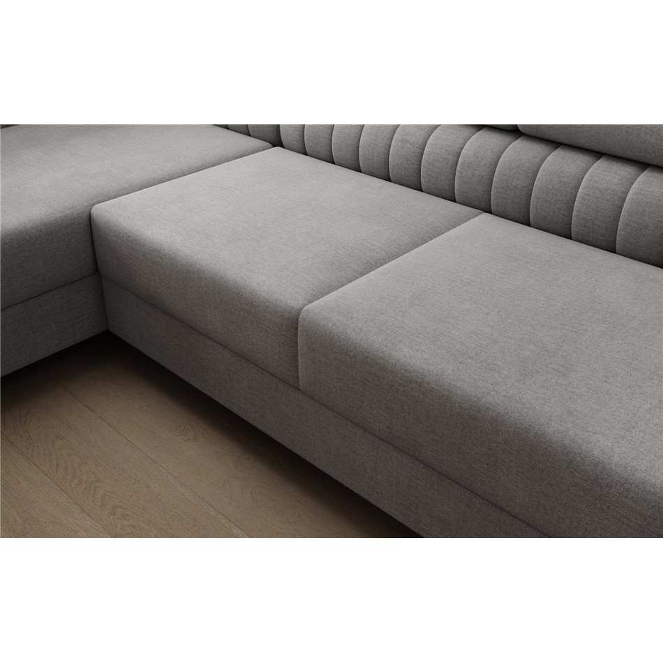 U-shaped sofa Eluis L, sleeping function, Monolith 85, velvet, grey, H92x347x202cm