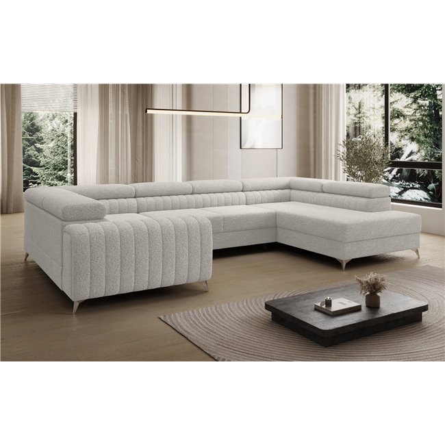 U-shaped sofa Eluis R, sleeping function, Royal 01, boucle, white, H92x347x202cm