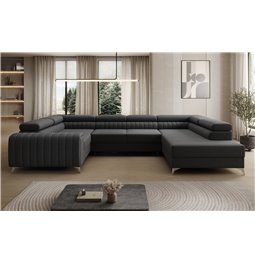 U-shaped sofa Eluis R, sleeping function, Sawana 14, black, H92x347x202cm
