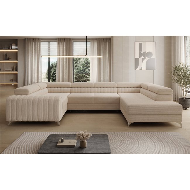 U-shaped sofa Eluis R, sleeping function, Jarell 18, corduroy, beige, H92x347x202cm