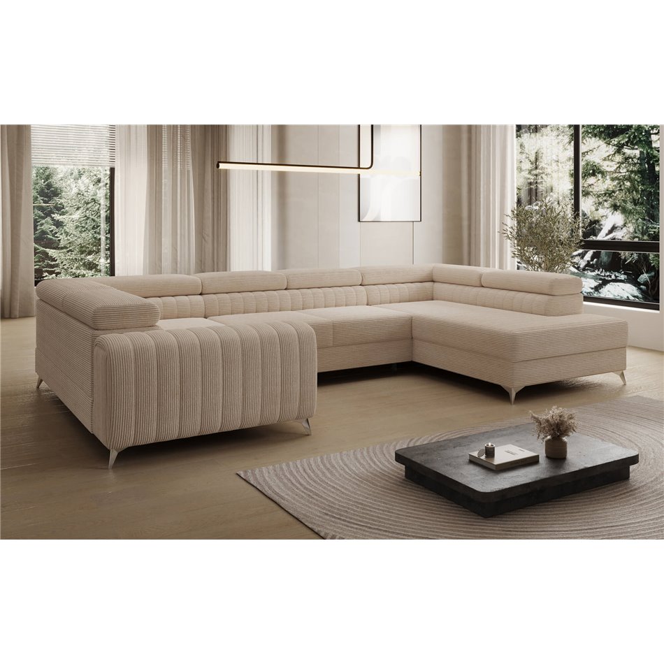 U-shaped sofa Eluis R, sleeping function, Jarell 18, corduroy, beige, H92x347x202cm
