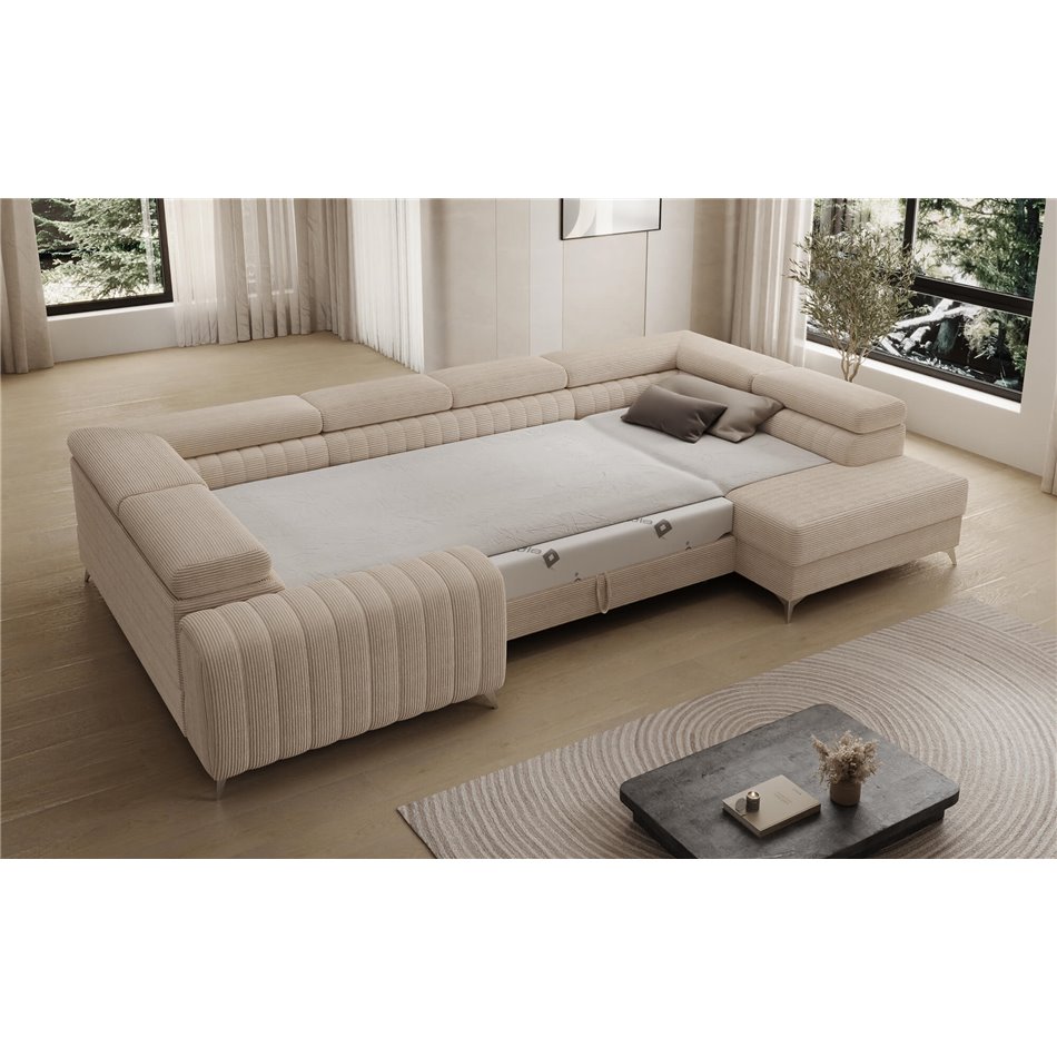 U-shaped sofa Eluis R, sleeping function, Jarell 18, corduroy, beige, H92x347x202cm