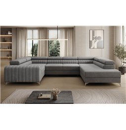 U-shaped sofa Eluis R, sleeping function, Monolith 85, velvet, grey, H92x347x202cm