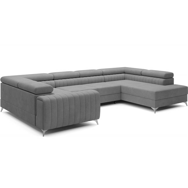 U-shaped sofa Eluis R, sleeping function, Monolith 85, velvet, grey, H92x347x202cm